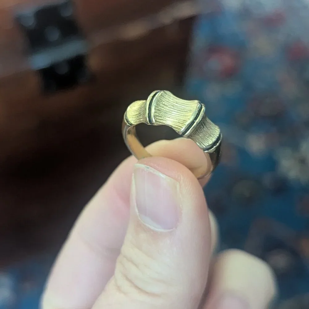 Chunky Ring 18K‎ Gold Plated 50's 60's Vintage Boho Asian Bamboo Unisex Estate